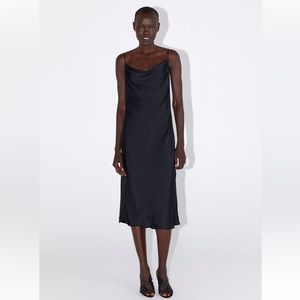 Zara Sleek Black Satin Midi Dress